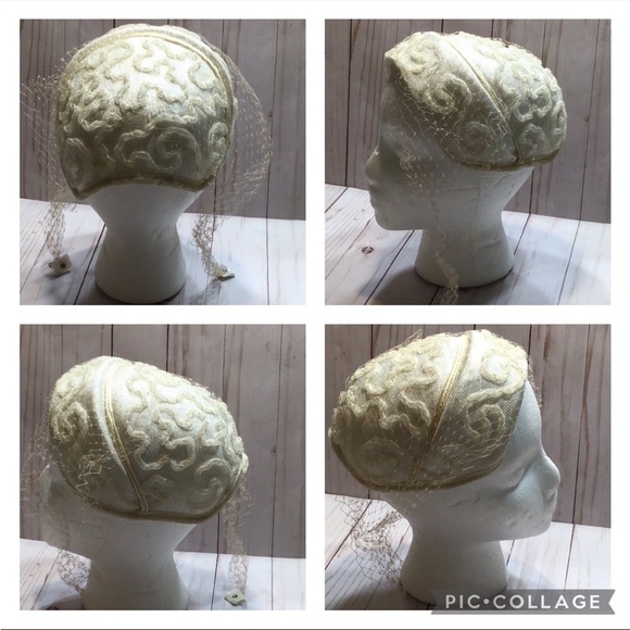 Vintage Accessories - Vintage Wedding Hat Veil Off White 1950’s Headpiece